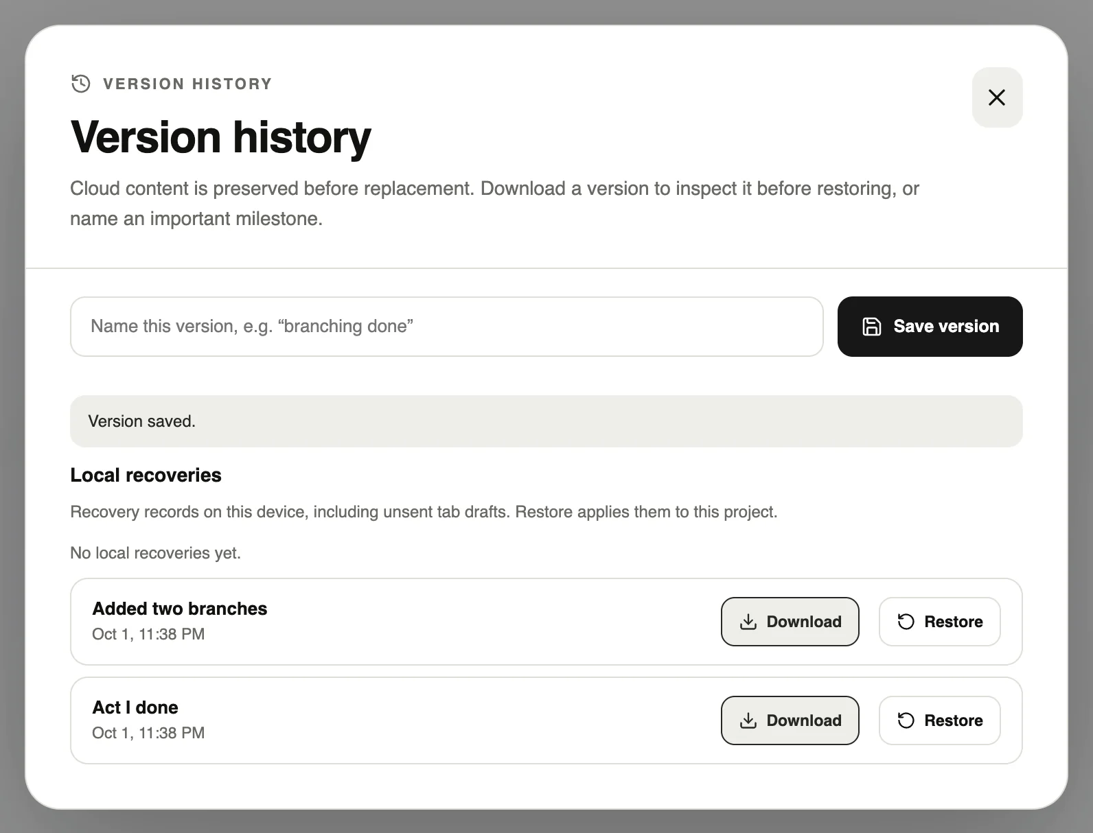 Version history: name and keep important moments