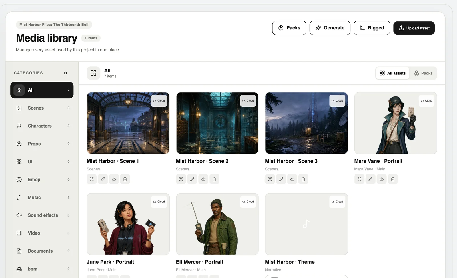 The media library: scenes, portraits, props, music and more, sorted for you