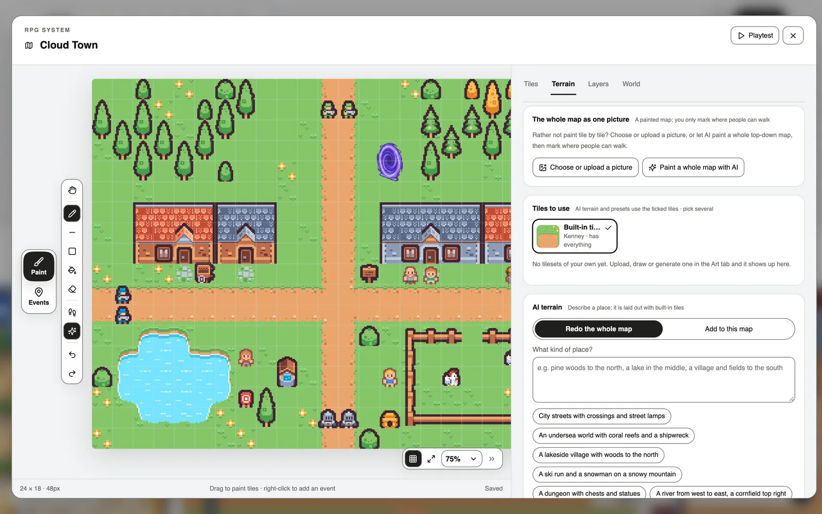 The Terrain tab: AI terrain and presets