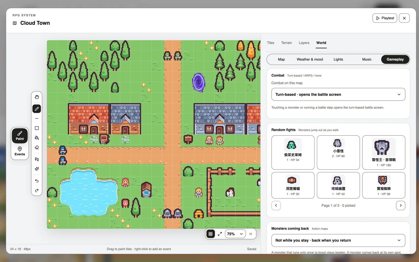 World → Gameplay: combat style and random fights