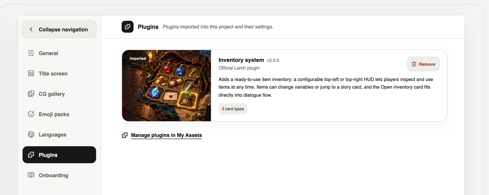 Project settings → Plugins